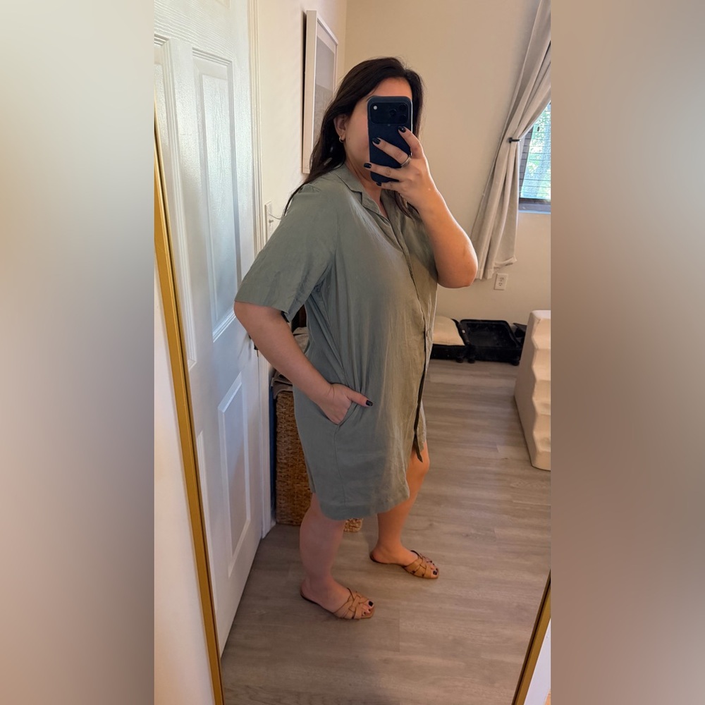 Everlane Olive Green Shirt Dress - Picture 2 of 6
